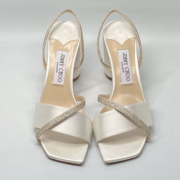 Jimmy Choo Plum Satin & Glitter Slingback Sandals size 38.5 - Picture 3 of 12